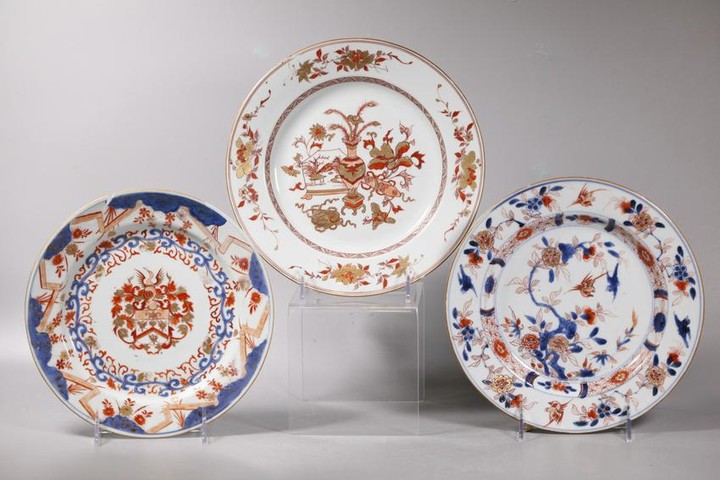 3 Chinese Kangxi Porcelain Plates; Rare Armorial