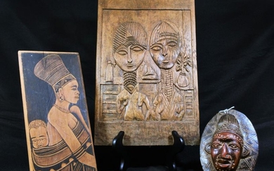 (3) Decorative African Art Carvings & Mask