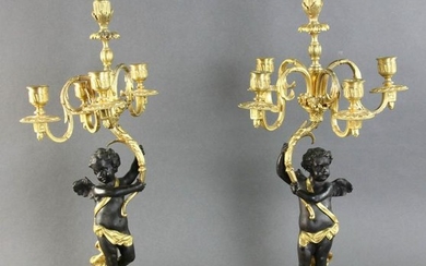 Pair of 19th Century Bronze Five-Light Candelabra