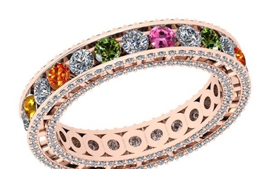 3.60 Ctw VS/SI1 Multi Stone Sapphire And Diamond 14K Rose Gold Entity Band Ring