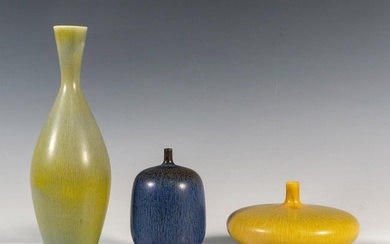 3pc Gustavsberg Studio by Berndt Friberg Vases, Signed