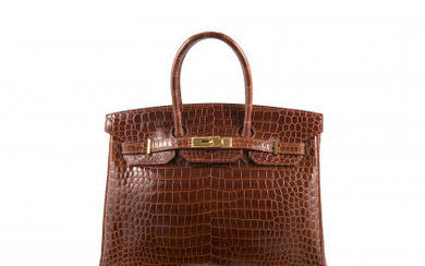 Cognac colour livestock crocodile leather Birkin bag, original dust bag...