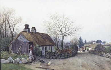 RURAL SCENE WITH FIGURES, A WATERCOLOUR