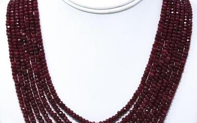 430 Carat Faceted Ruby Bead Multi Strand Necklace