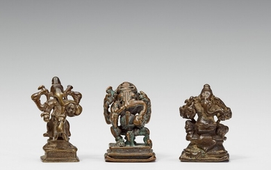 Three South Indian bronze figures of the seated Ganesha. 17th/19th century