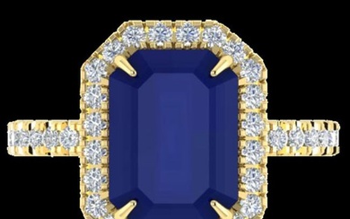5.33 ctw Sapphire & Micro Pave VS/SI Diamond Ring 18k Yellow Gold