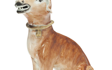 A CHINESE EXPORT MODEL OF A SEATED HOUND, QIANLONG PERIOD (1736-1795)