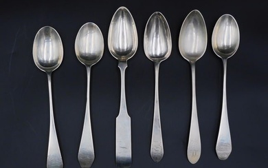 (6) American coin silver tablespoons, late