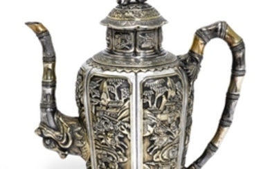 A rare Chinese export parcel-gilt silver coffee pot, possibly circa 1730