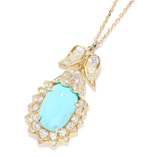 TURQUOISE AND DIAMOND PENDANT in 18ct yellow gold, set