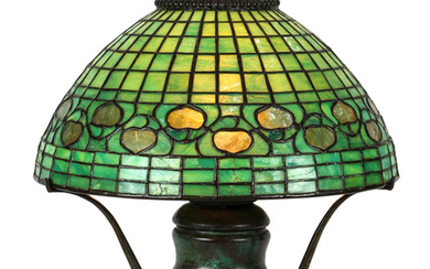 Tiffany Studios patinated bronze and leaded glass Acorn Lamp