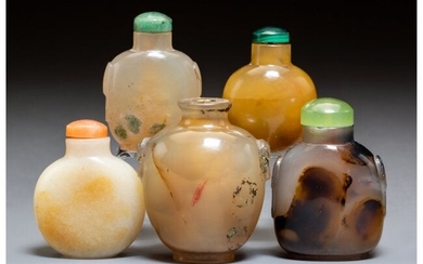 78015: A Group of Five Chinese Hardstone Snuff Bottles