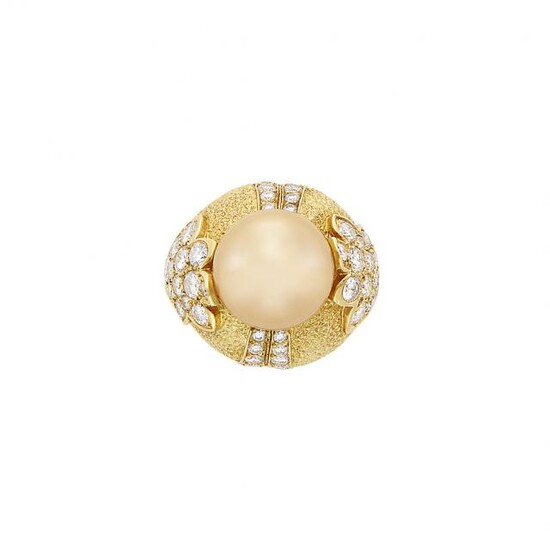 Gold, Golden Cultured Pearl and Diamond Ring, Van Cleef & Arpels, France