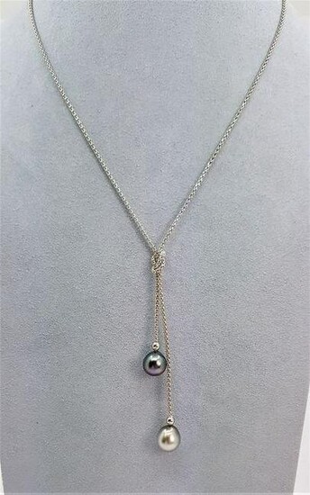 925 Silver - 8x9mm Tahitian Pearl Drops - Necklace