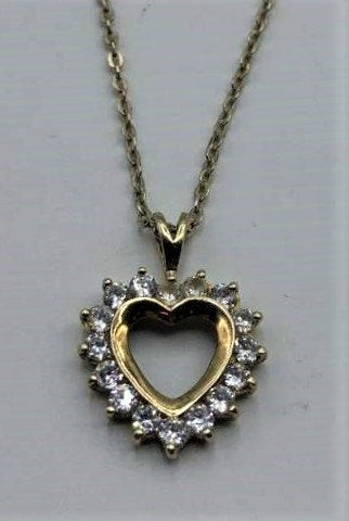 .925 Sterling Silver Heart and CZs Pendant Necklace