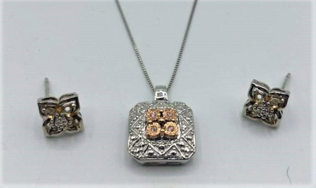 .925 Sterling Silver Pendant Necklace and Earrings