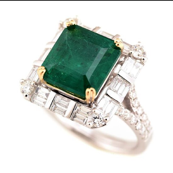 Emerald, Diamond, 18k White Gold Ring.