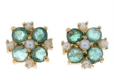 9ct gold emerald & split pearl cluster earrings