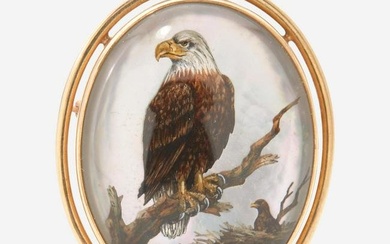 A 14K Yellow Reverse-Painted Gold Bald Eagle Pin