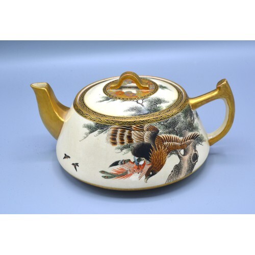 A 19th Century Japanese Satsuma Teapot with hand painted and...