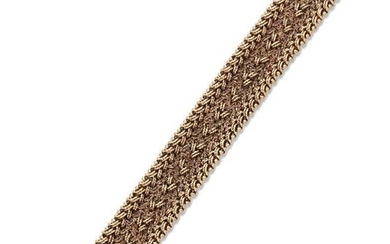 A 9ct gold flexible bracelet, of fancy broad meshwork design, London hallmarks, 1976, length 19.5cm, 61.0g