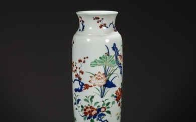 A BLUE-AND-WHITE PORCELAIN CYLINDRIC BOTTLE.