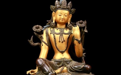 A Brilliant Gilt-Bronze Figure Of Green Tara