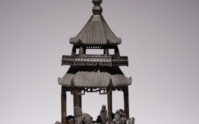A CHINESE CARVED BAMBOO MODEL OF A PAGODA