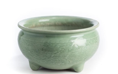 A CHINESE CELADON GLAZED CENSER, PROBABLY 18TH CENTURY -...
