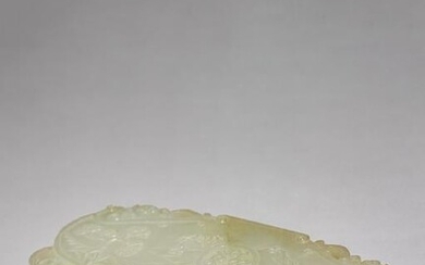 A CHINESE CELADON JADE 'LANDSCAPE AND FIGURES' QIN