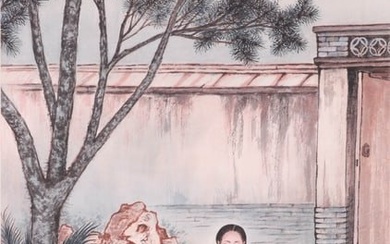 A CHINESE FIGURES PAINTING ON PAPER, HANGING SCROLL, CHEN YUANDU MARK