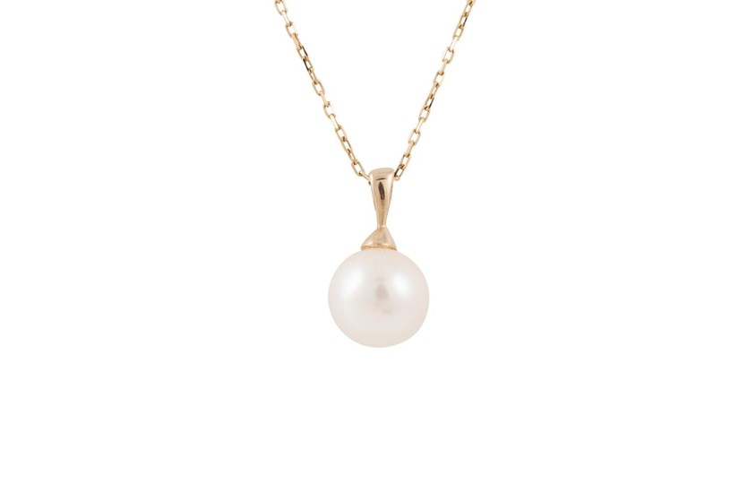 A CULTURED PEARL PENDANT, mounted in 14ct yellow gold, toget...