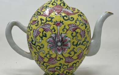 A Chinese Cadogan style teapot, of melon form, decorated bat...