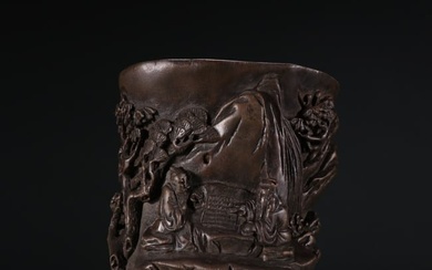 A Chinese Carved Eaglewood Brush Pot of Figures Story