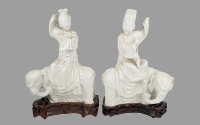 A Chinese Dehua Porcelain Figure Pair of Immortals on Elephants