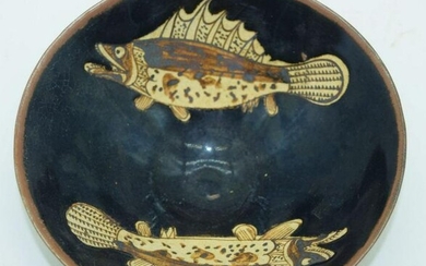 A Chinese Jiang ware bowl decorated with fish 15 x