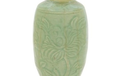 A Chinese Longquan Celadon Glazed Incised Vase MING