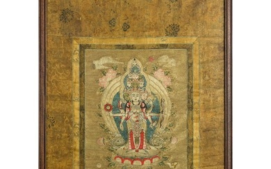 A Chinese silk thangka, 18th century or earlier