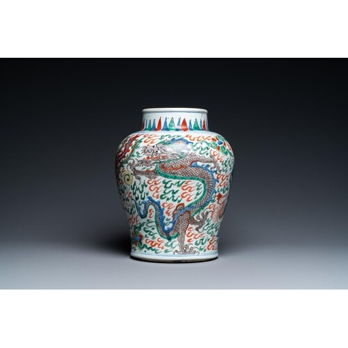 A Chinese wucai 'dragon' vase, Transitional periodDescriptio...