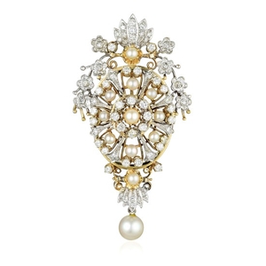 A Cultured Pearl and Diamond Pin