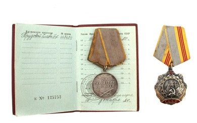 A DOCUMENTED SOVIET RUSSIAN LABOR ORDER & COMBAT MEDAL