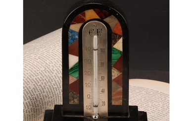 A Derbyshire Ashford black marble table-top thermometer, inl...