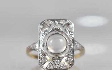 A Diamond and Moonstone Art Deco Style Dress Ring, Round Cab...