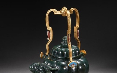A FINE CHINESE CARVED JADE RAM-FORM TEAPOT