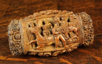 A Fine Quality 18th Century Coquilla Nut Snuff Box richly carved in high relief with intricately det