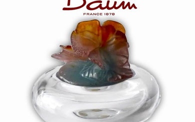 A French DAUM Pate De Verre Flowers Art Glass Crystal Lidded Bowl