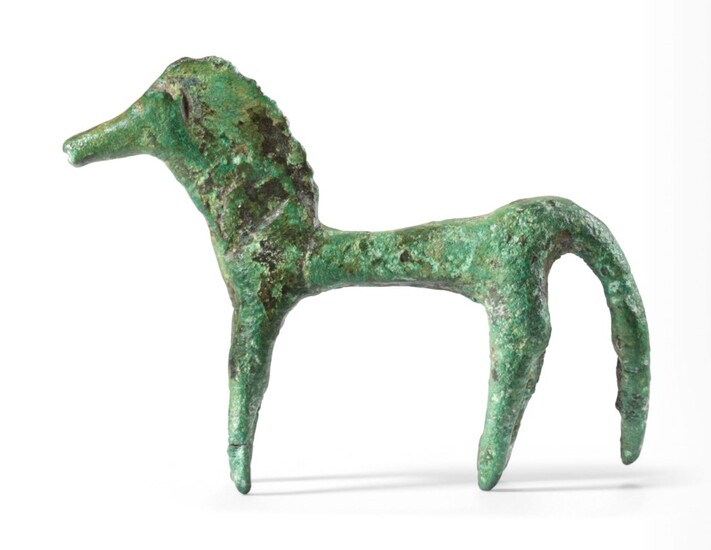 A GREEK BRONZE HORSE, GEOMETRIC PERIOD, CIRCA 8TH CENTURY B.C.