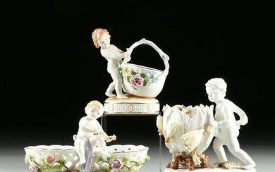 A GROUP OF THREE GERMAN PORCELAIN FIGURAL COMPOTES