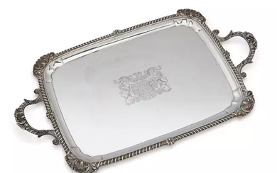 A George IV silver tray engraved with the arms of the Worshipful Society of Apothecaries