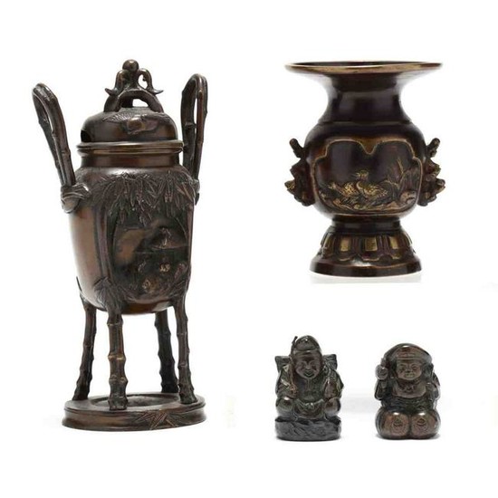 A Group of Japanese Bronze Decorative Items